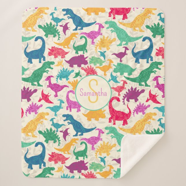 Manta Sherpa Chicas Girly Floral Dinosaur Silhouette (Anverso)