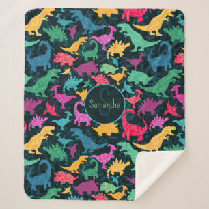 Manta Sherpa Chicas Girly Floral Dinosaur Silhouette