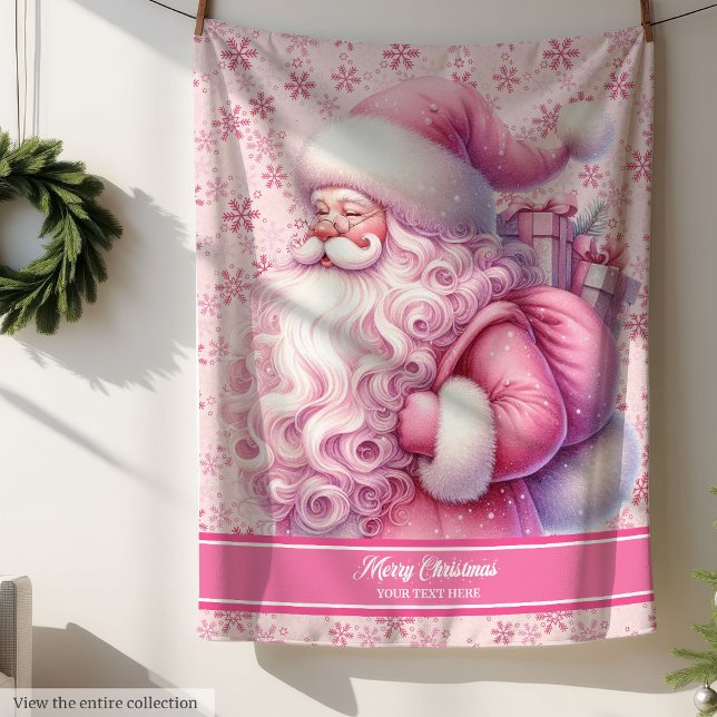 Manta Sherpa Chicas Pink Santa Name Blanket Holiday Pinkmas (Girls Pink Santa Name Blanket Holiday Pinkmas)