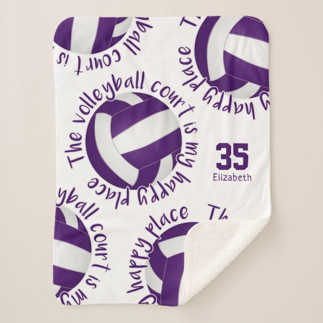 Manta Sherpa chicas pista de voleibol blanco púrpura lugar feli (Anverso)