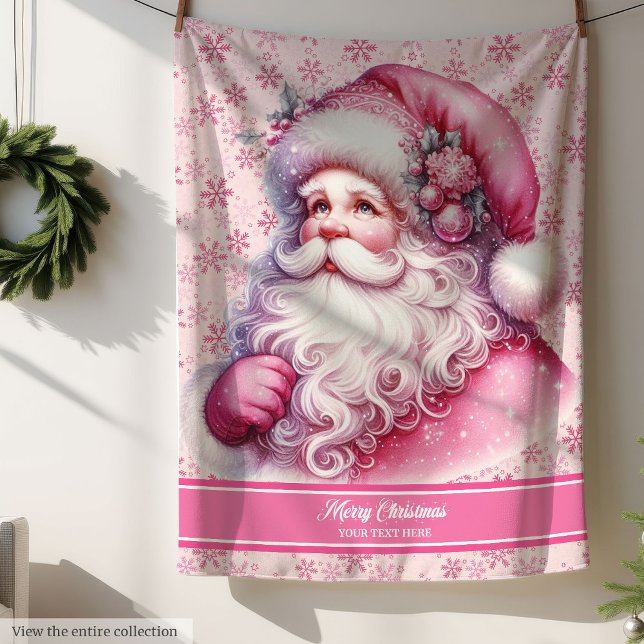 Manta Sherpa Chicas rosados de Santa Claus Personalizado en bla (Pink Santa Claus Girls Blanket Custom Pinkmas)
