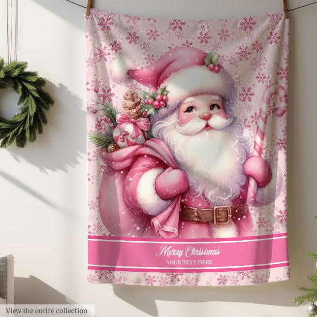 Manta Sherpa Chicas rosados Santa Blanket  Festividades persona (Pink Santa Blanket Girls Personalized Holiday Cozy)
