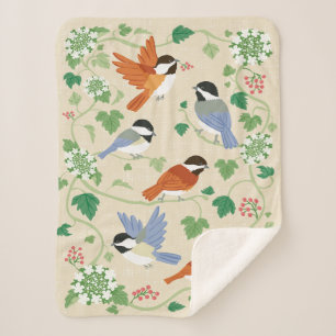 Manta Sherpa Chickadee Song Beige Sherpa Blanket