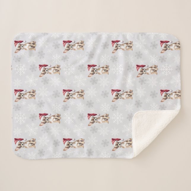 Manta Sherpa Chihuahua Chi Dog en Santa Hat Grey (Anverso (horizontal))