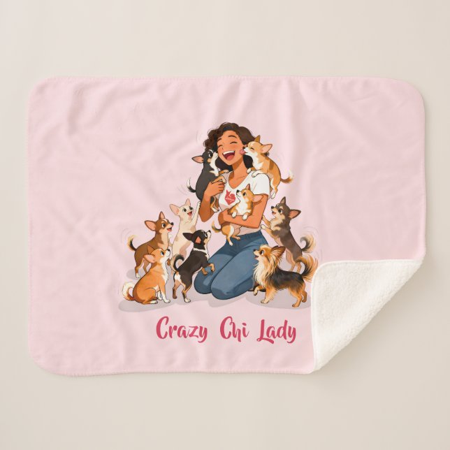 Manta Sherpa Chimigos - Crazy Chi Lady - Chihuahua  (Anverso (horizontal))