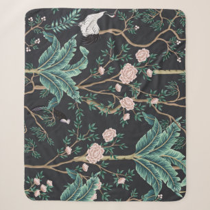 Manta Sherpa Chinoiserie Aves exóticas: Pared de plátanos de ép