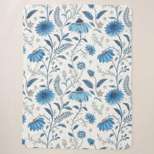 Manta Sherpa Chinoiserie Blue Echinacea Pattern
