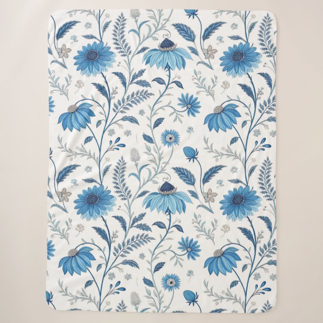Manta Sherpa Chinoiserie Blue Echinacea Pattern (Anverso)