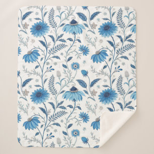 Manta Sherpa Chinoiserie Blue Echinacea Pattern