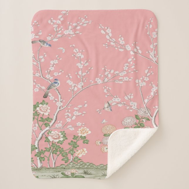 Manta Sherpa Chinoiserie rosa (Anverso)