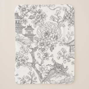 Manta Sherpa Chinoiserie Toile Dragón Flor de Cerezo Ornamental
