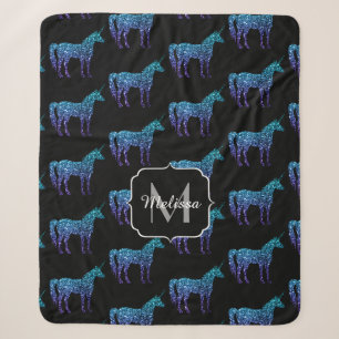Manta Sherpa Chispa de unicornio patrón de ombre azul acuático