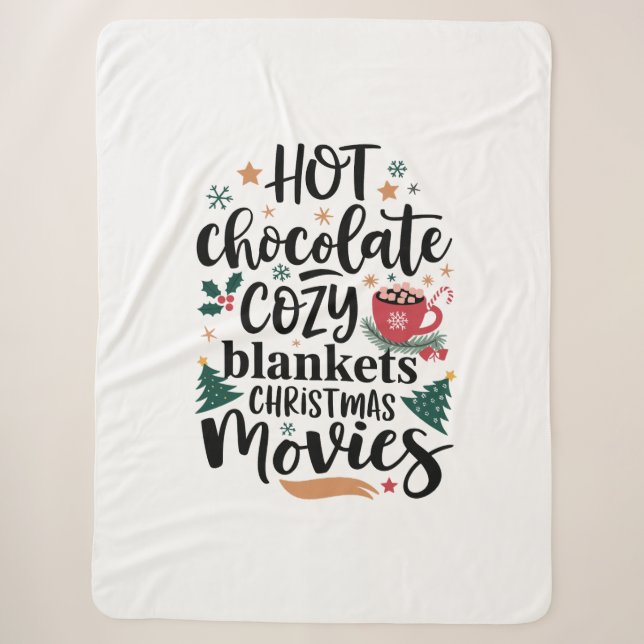Manta Sherpa Chocolate Caliente & Ambiente Navideñ (Anverso)