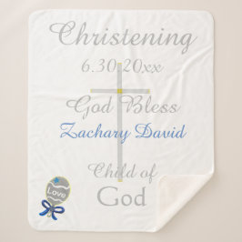 Manta Sherpa Christening Cross Boy Blue Star Rattle Medium