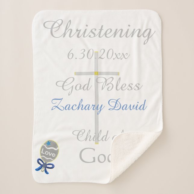 Manta Sherpa Christening Cross Boy Blue Star Rattle Medium (Anverso)