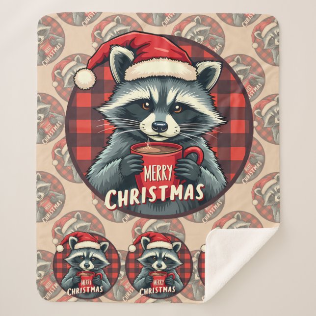 Manta Sherpa Christmas Raccoon Cocoa Cheer (Anverso)