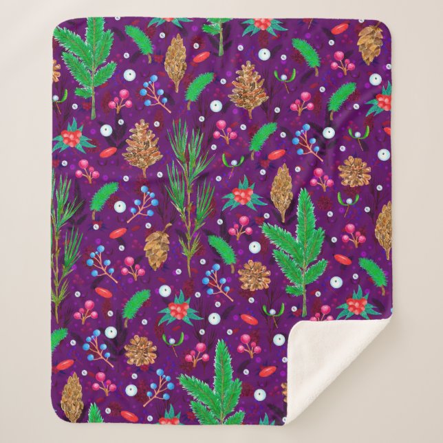 Manta Sherpa Christmas seamless pattern with pine cones, fir br (Anverso)