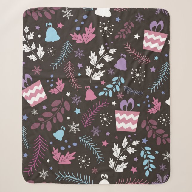 Manta Sherpa Christmas seamless pattern with tree,  snow,  gift (Anverso)