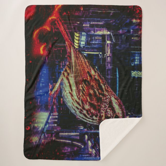 Manta Sherpa Ciberpunk Sparrow en Neon Cityscape (Anverso)