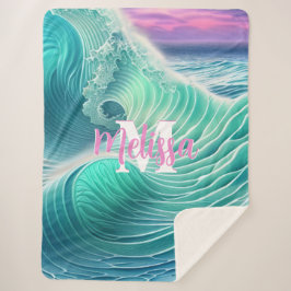 Manta Sherpa Cielo rosa, onograma de ondas oceánicas Pastel