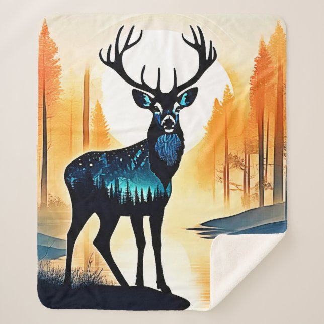 Manta Sherpa Ciervo del Bosque Místico (Anverso)