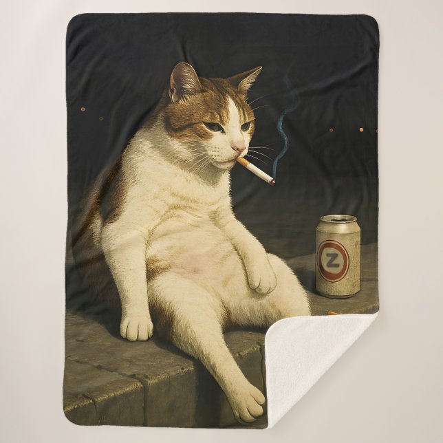 Manta Sherpa Cigarette Kitten Funny Smoking Cat Gen Z Meme (Anverso)