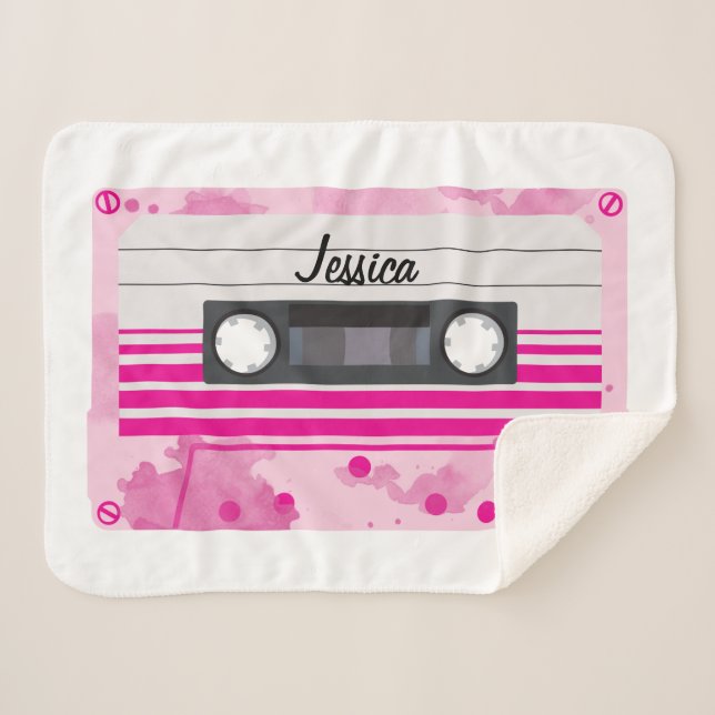 Manta Sherpa Cinta cassette rosa personalizada con acuarela (Anverso (horizontal))