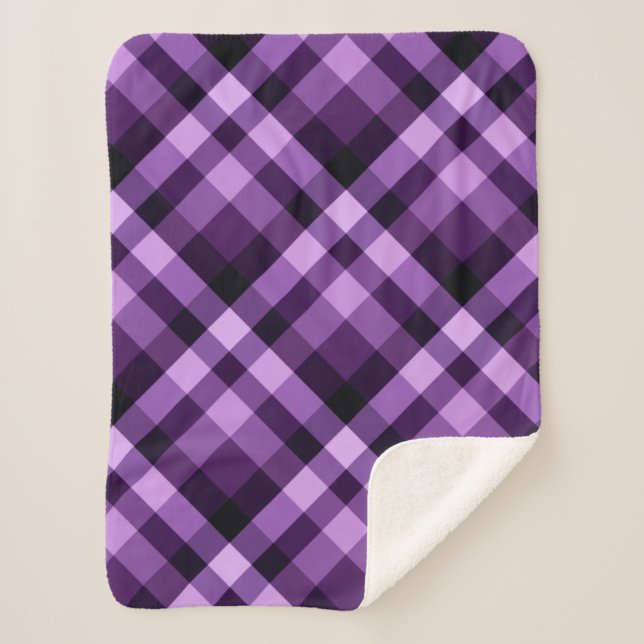 Manta Sherpa Ciruela moderna Purple Plaid Small Sherpa Blanket (Anverso)