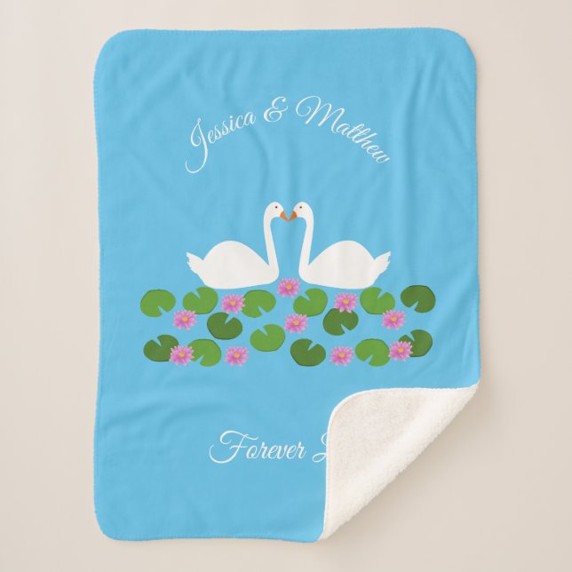 Manta Sherpa Cisnes blancas y nenúfares Bodas Personalizado (Anverso)