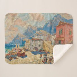 Manta Sherpa Ciudad costera de España (Paisaje español vintage)