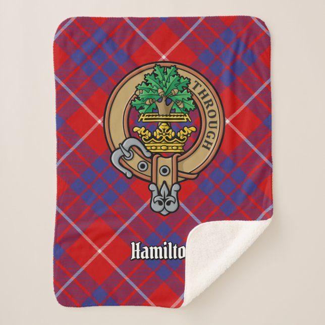 Manta Sherpa Clan Hamilton Escudo sobre Red Tartán (Anverso)
