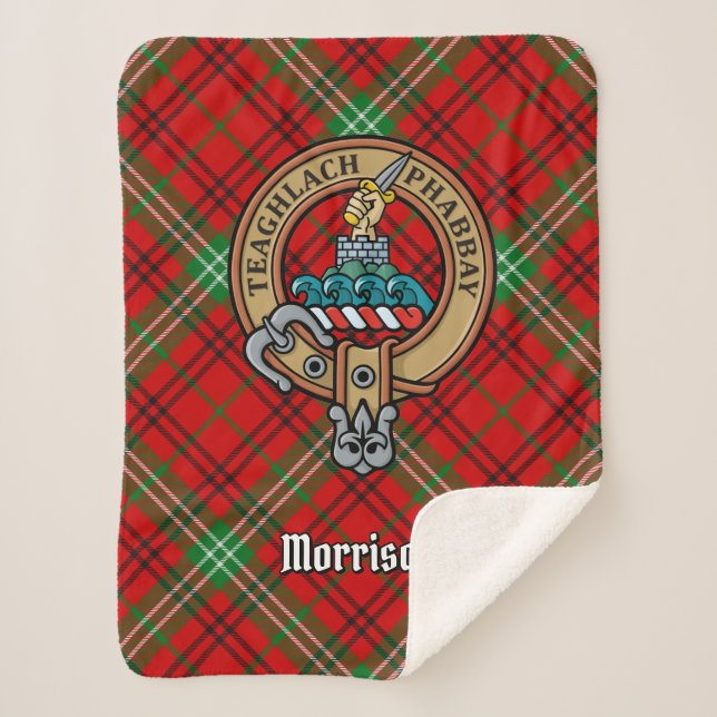 Manta Sherpa Clan Morrison Escudo sobre Tartán Rojo (Anverso)