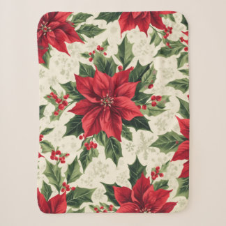 Manta Sherpa Clásica Estrella Roja de Navidad Poinsettia Holly