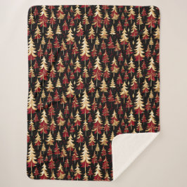 Manta Sherpa Clásico negro, borgoña y oro árbol de Navidad