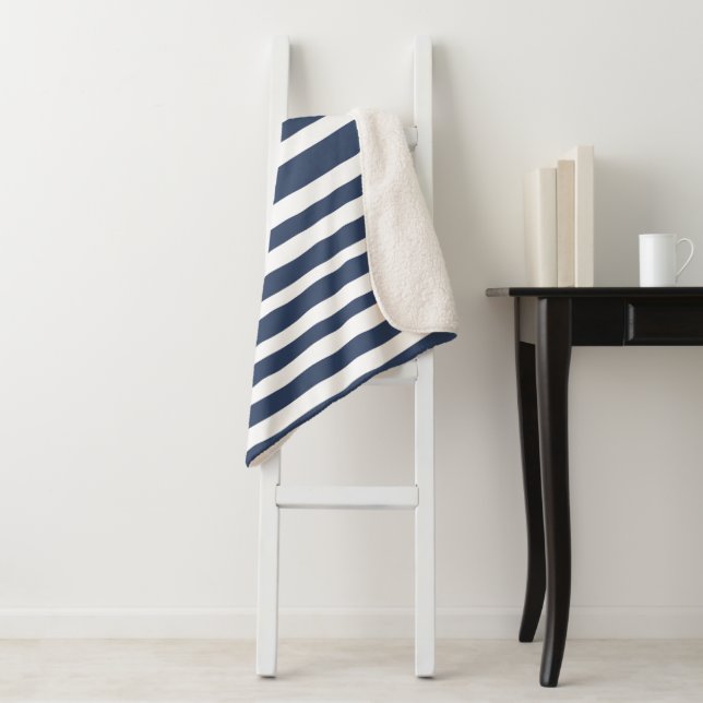 Manta Sherpa Classic Navy Blue Stripes | Timeless Nautical  (In situ)