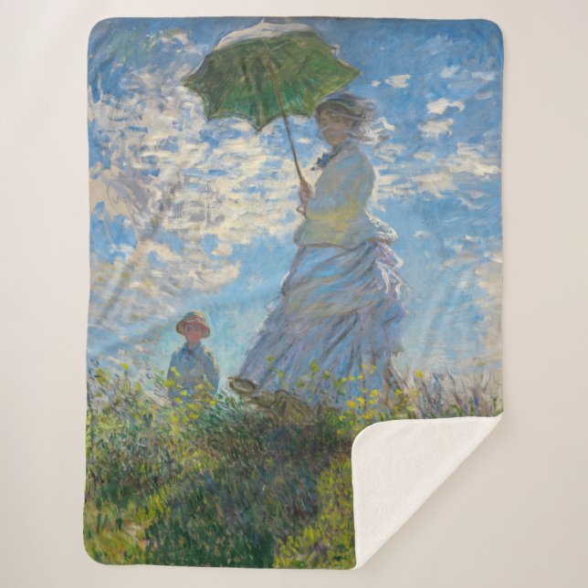 Manta Sherpa Claude Monet - El paseo, mujer con sombrilla (Anverso)