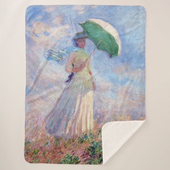Manta Sherpa Claude Monet - Mujer con Parasol a la derecha (Anverso)
