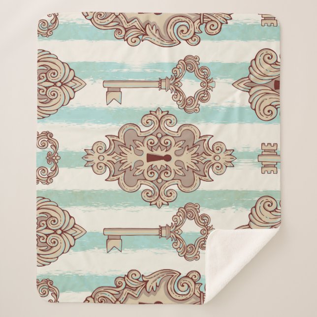 Manta Sherpa Claves de época, cerraduras: patrón de mano libre. (Anverso)