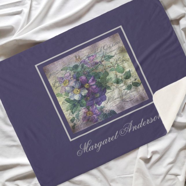 Manta Sherpa Clematis Vine Handwriter Ephemera Monograma (Subido por el creador)