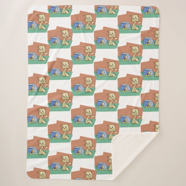 Manta Sherpa Clipart de petanca de gato y peces (Anverso)