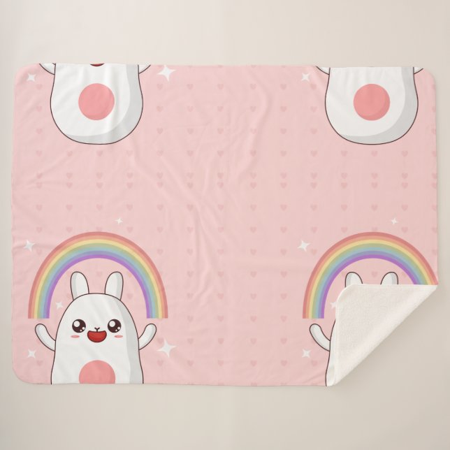 Manta Sherpa Clísico arcoiris de Kawaii (Anverso (horizontal))