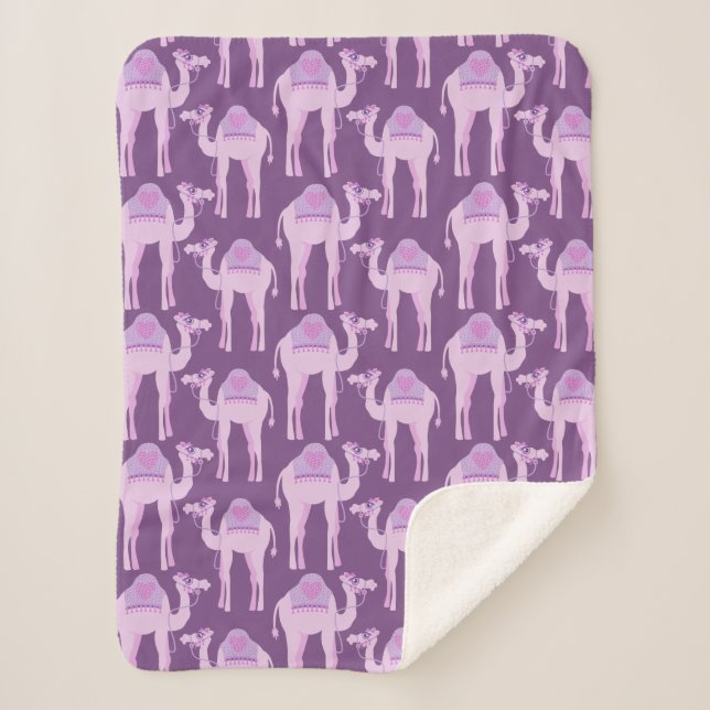 Manta Sherpa cobertizo gráfico morado con estampado animal de c (Anverso)