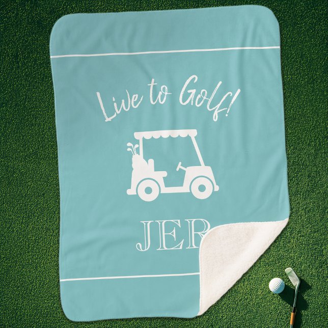 Manta Sherpa Coche de Golf Monogramas Iniciales Azul Verde (Golfer Golf Cart Monogrammed Initials Blue Green Sherpa Blanket)