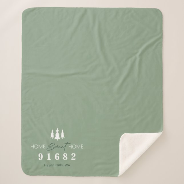 Manta Sherpa Código postal personalizado Sage Home Sweet Home (Anverso)