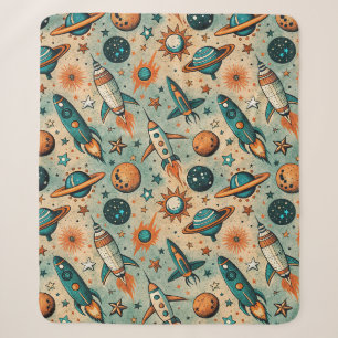 Manta Sherpa Cohetes Estrellas Cósmicas Caprichosas Coral Teal