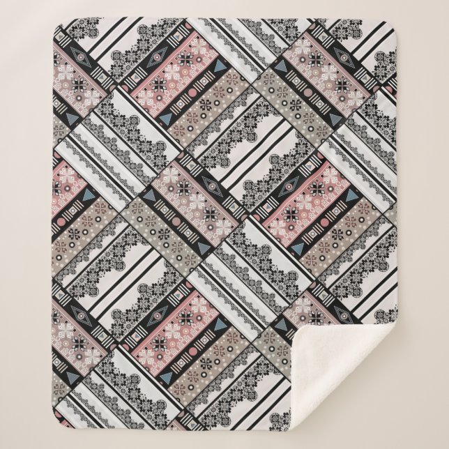 Manta Sherpa Cojín decorativo Tíbal etno geométrico tradicional (Anverso)