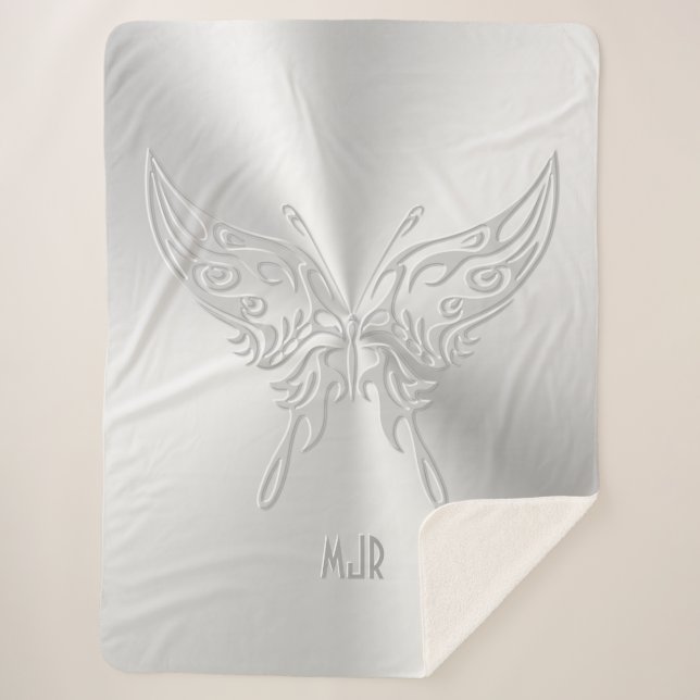 Manta Sherpa Cola redonda de mariposa estilizada, efecto Grabad (Anverso)