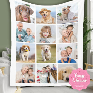 Manta Sherpa Colage de 12 Fotos Moderno Personalizado Familia A