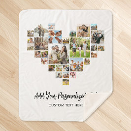 Manta Sherpa Colage de fotos con forma de corazón con texto per
