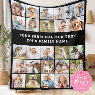 Manta Sherpa Colaje de Fotos Personalizadas 25 Imágenes Negro